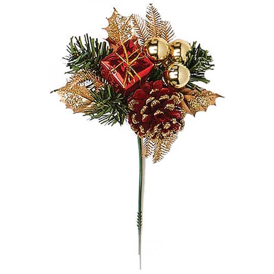 7" Christmas Holly Apple Berry Cone Pine Picks, 12ct.